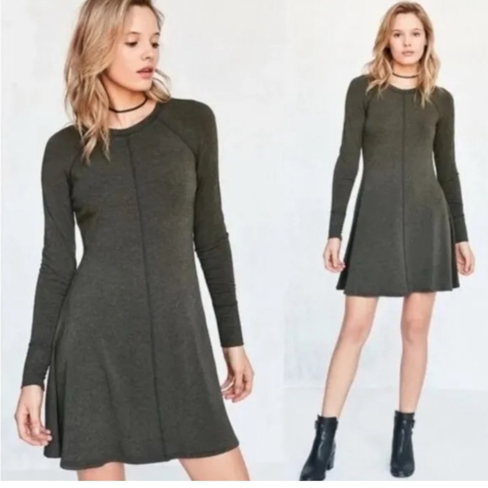 BDG light Olive Green Long Sleeve Knit Mini Sweater /Dress Tunic